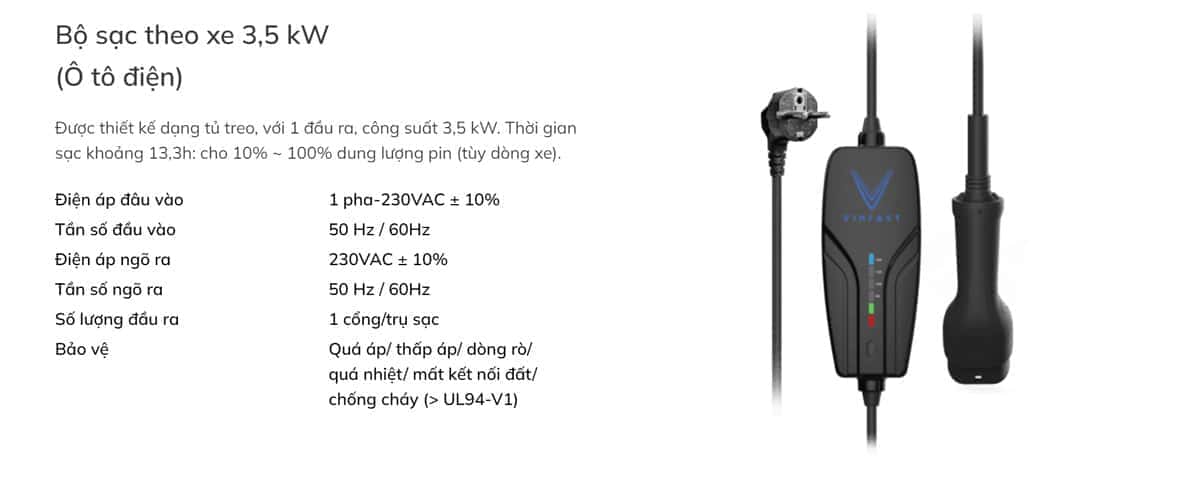 Bộ sạc theo xe 3.5 kW (Ô tô điện)